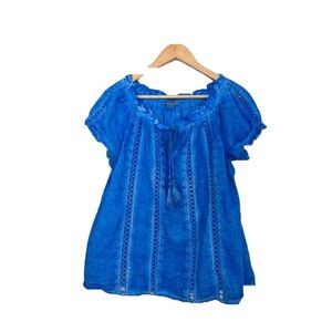 Women's Astrid Blue Cotton Top Size M embroidered eyelet